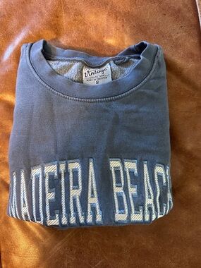 Madeira Beach Embroidered Sweatshirt in Dusty Blue